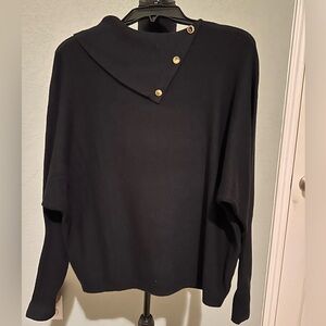 Andrew Marc Black Cowl Neck Sweater with Button Accents. Size Medium. NWT
